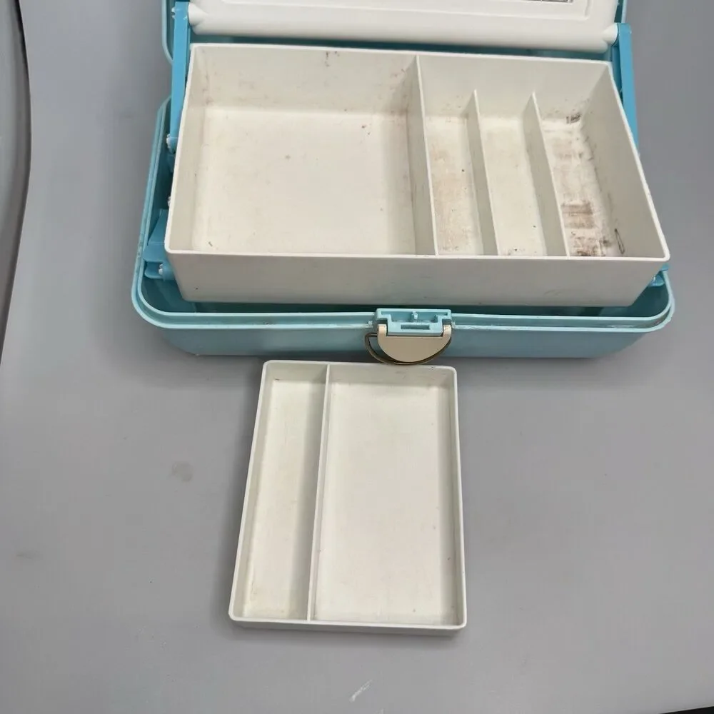 Caboodles Vintage 90s Makeup Case Blue Marble 2 Tier Tray Mirror GUC
